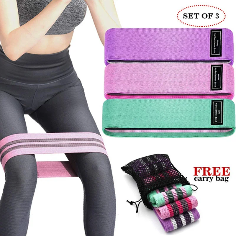 Yoga Fitness Resistance Bands Legs and Butt Fabric Workout Loop for Women Non Slip Elastic Booty Set of 3 Hot Sall