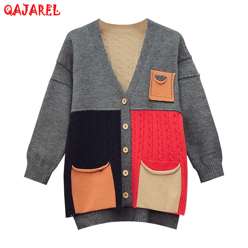

Autumn Winter Knitted Patchwork Pullovers Women Thick Warm Korean Vintage Top Sweaters 2023 Elegant Bodycon Casual Coat Sweaters