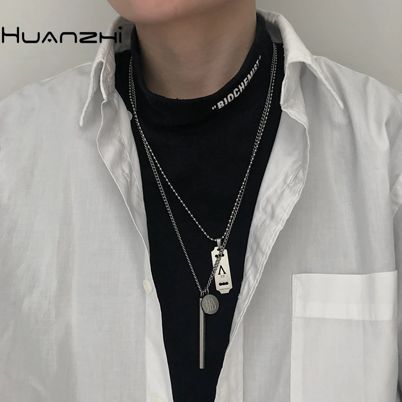 HUANZHI 2020 Новинка минималистичный панк Титановая Сталь Хип хоп буква прямоугольная