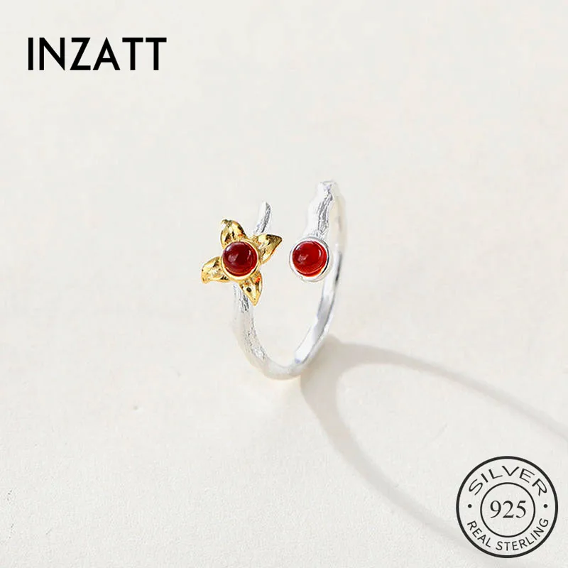 INZATT, настоящее 925 пробы, серебряное, красное, гранат, камень, цветок, кольцо для модных женщин, вечерние, милые ювелирные украшения, аксессуары, подарок на день рождения