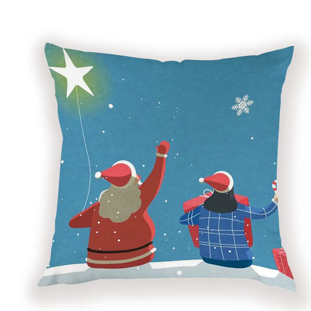 Christmas Decorations Cushion Cover Cartoon Santa Claus Cushion Decorative Bed Reindeer Case on The Pillow Merry Pillow Covers