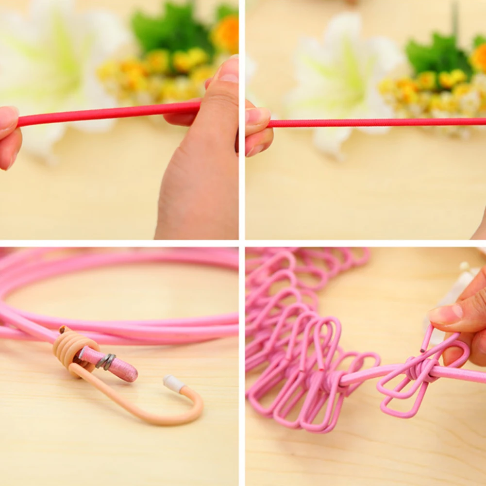 Elastic Drying Clothes Hanger clothes hanger clothes rack Drying Rack Clothes Line With 12 Clips Travel Elastic Clothesline Travel Retractable Rope