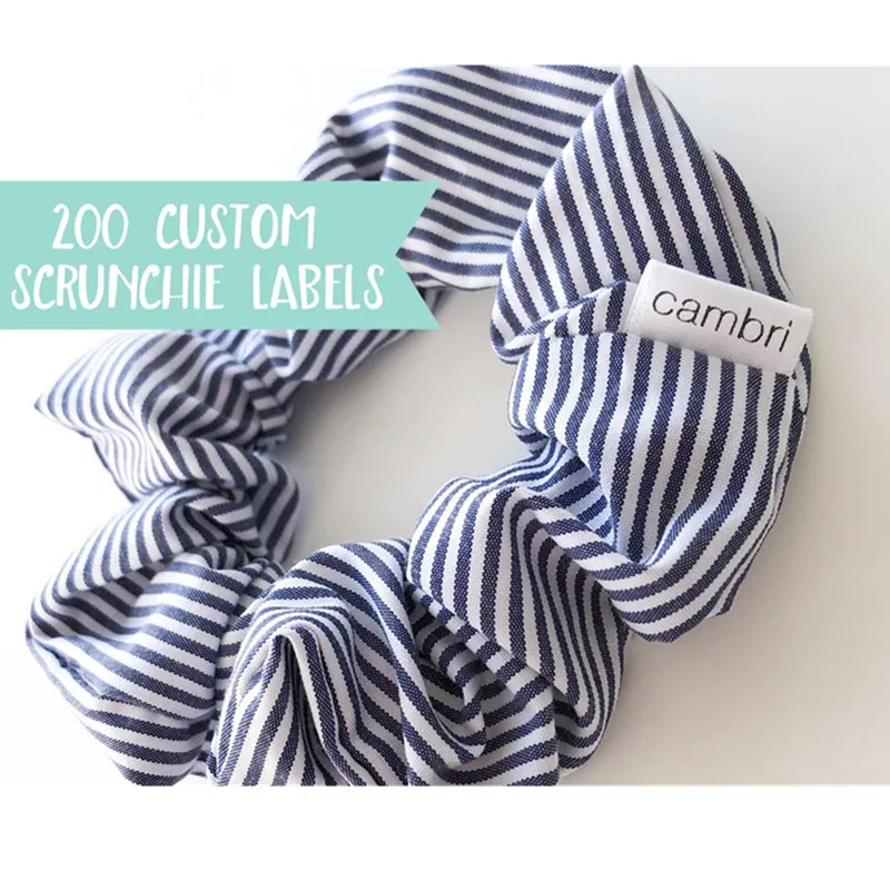 300pcs Personalized Satin Fabric Scrunchie label Printed brand clothing Care tags Fold over logo washing labels DIY Accessories
