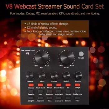 

High Quality External 5V/1A V8 Audio Bluetooth 5.0 USB Mic Live Song Sound Card Sound Mixer For Phone Computer