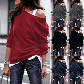 

Women's One Shoulder Jumper Pullover Ladies Hoodies Top Loose T shirt Sweatshirt Autumn Casual Sexy Long Sleeve Tops Sweatshirt