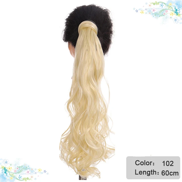 DIANQI Synthetic Corn Wavy Long Curly Ponytail Hairpiece Wrap on Clip Hair Extensions Black Pony Hair 102