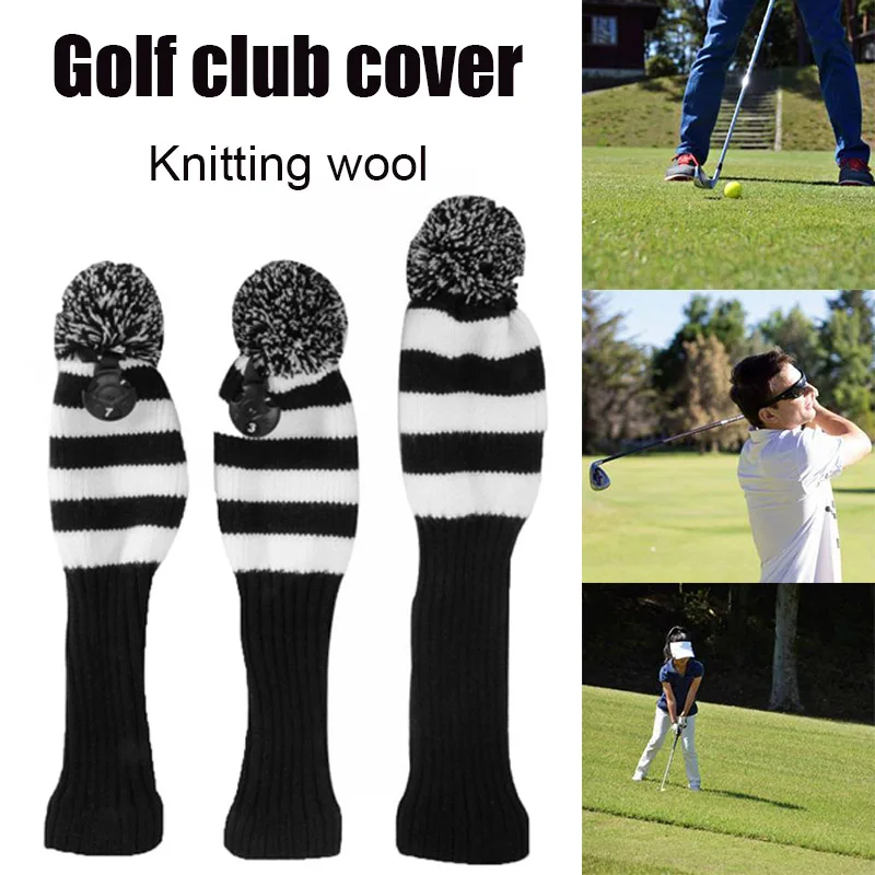 

Golf Club Covers Fairway Metal Wood Red/Black Golf Head Cover Knit Pom Pom Set Durable Wear Protection Cap Cover