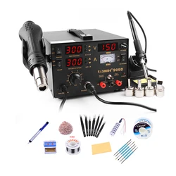 Saike 909D – Station de soudage 3 en 1 avec pistolet à chaleur et fer à souder multifonctions à température constante 