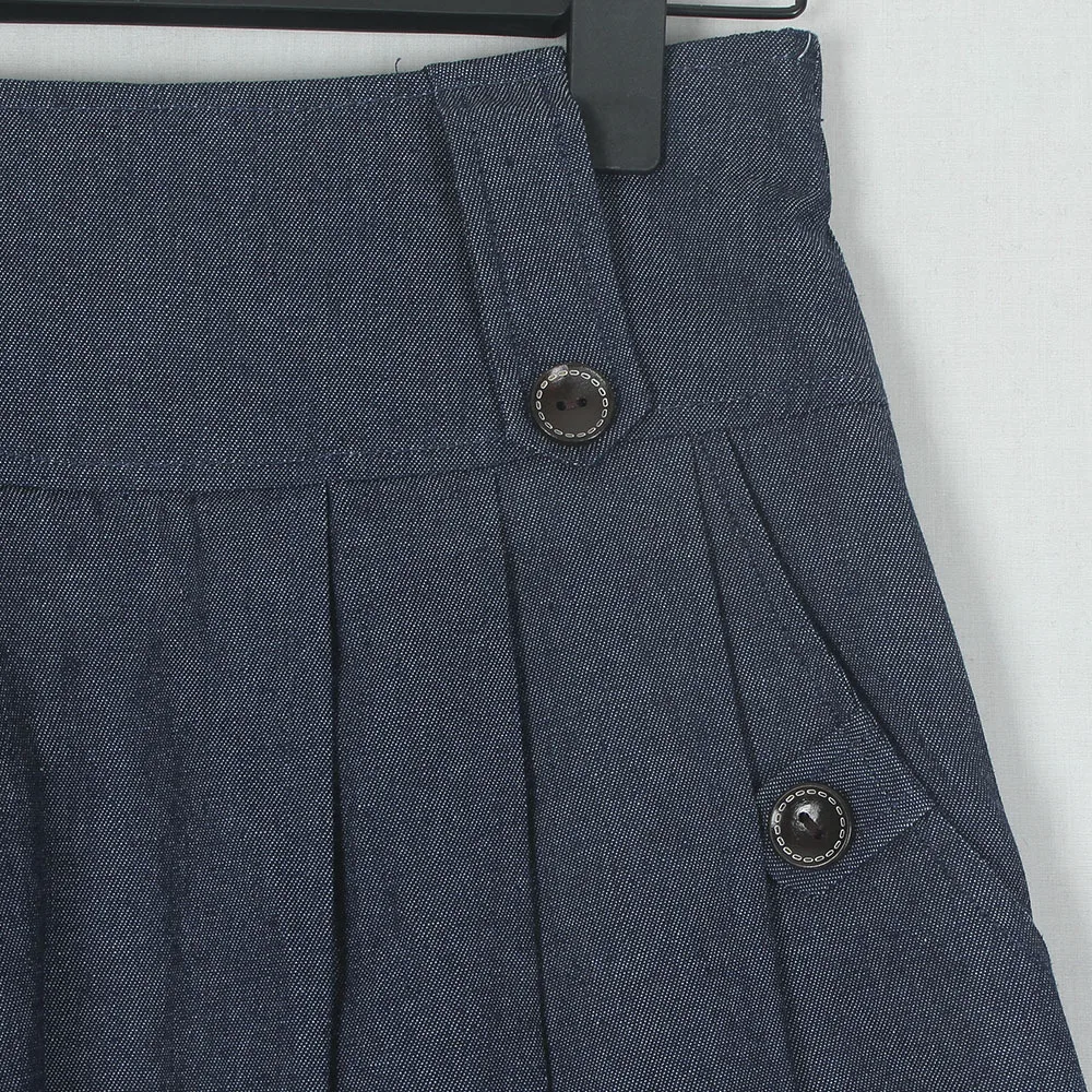 Потертая джинсовая юбка женская Расслабляющая эластичная высокая посадка на пуговице боковые карманы Ruched хлопоковая длинная юбка Женская Ретро синяя одежда