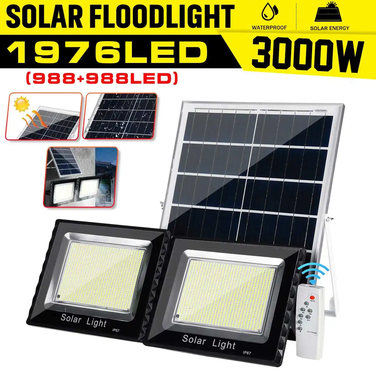 

3000W Solar Street Light 1976 Led Solar Lamp Outdoor Waterproof Garden Lighting Floodlight Wall Lamps Solar Panel Led Light