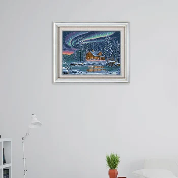 

New Decdeal DIY Handmade Cross Stitch Kit Aurora Borealis Pattern Counted Embroidery Set 14CT Printed Cross-Stitching Home Decor