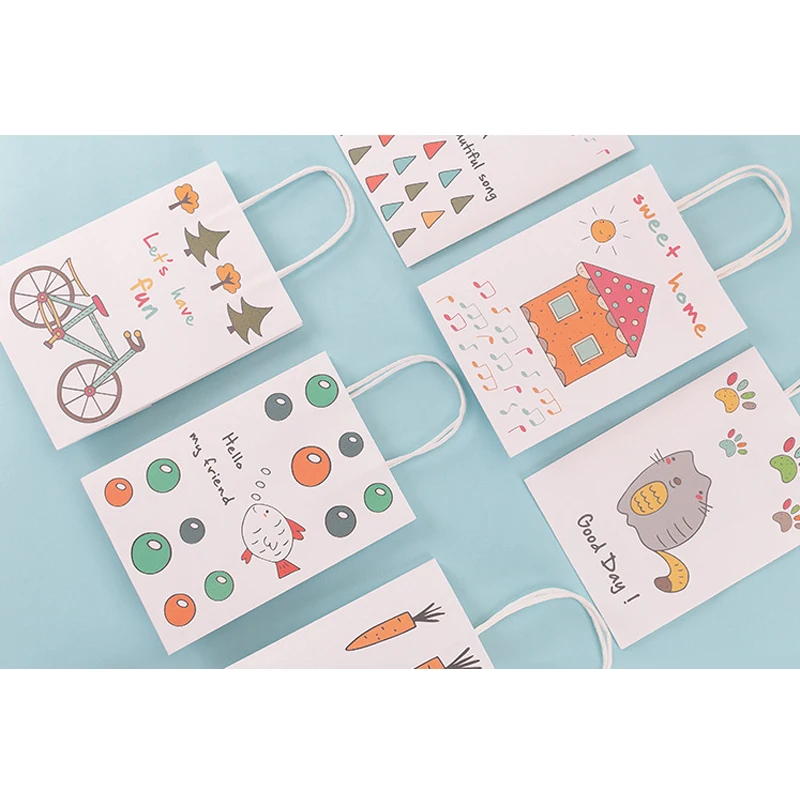 10 Pcs/lot Kraft Paper Gift Bag With Handle Cartoon Animals Wedding Birthday Party Gift Christmas Shopping Package Bags