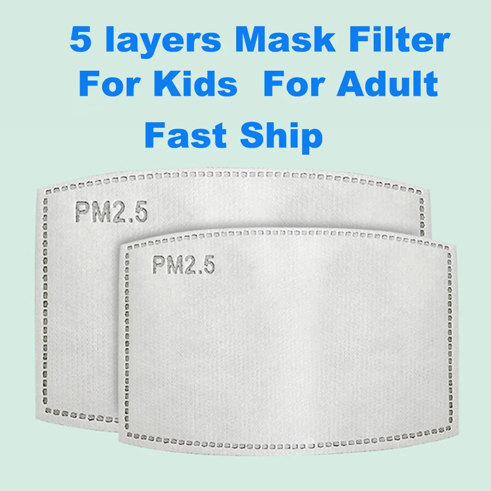 

10/50/100pcs/Lot For Kids/Adult 5 Layers PM2.5 Filter paper Anti Haze mouth Mask Non-woven Activated Carbon Filter paper