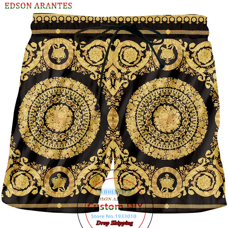 Tasa de descuento Pantalones cortos con estampado 3D de flores doradas para hombre y mujer, Bermudas de estilo Hip Hop, informales, para playa y verano Vy8bb0qoK