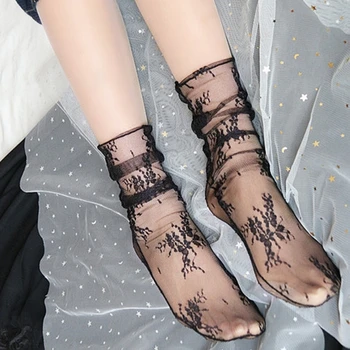 

Sale Sexy Retro Lace Floral Mesh Women Girl Socks Elastic Summer Fashion Lady Transparent Short Socks