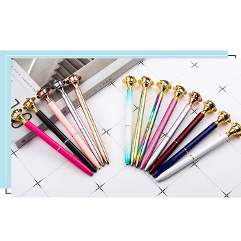 

500pcs/lot Rose shape creative ballpoint pen custom logo black blue ink multicolor metal advertising pens spot wholesale