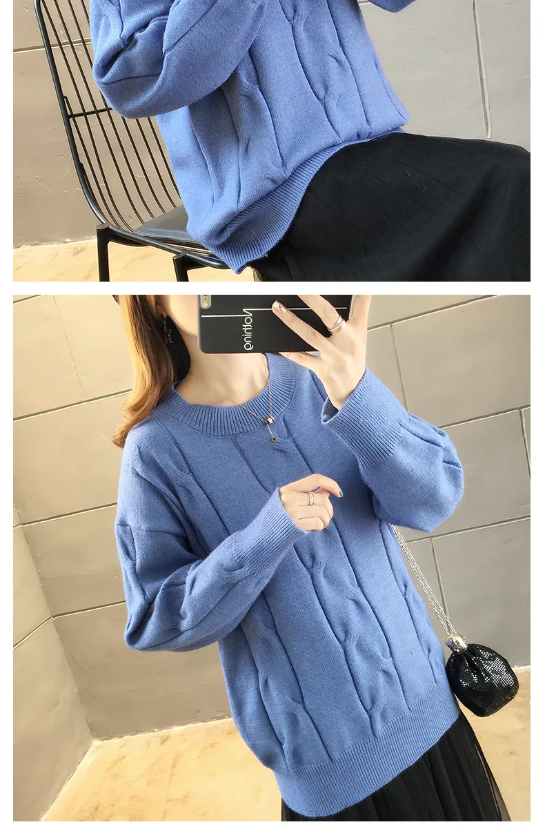 Autumn Winter Women Pullovers Sweater Knitted Elasticity Casual Jumper Basic Loose Warm Female Sweaters Top