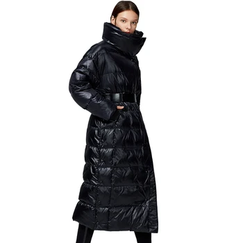 

2019 New Fashion Women's White Duck Down Jacket Zippers Shiny Wide-Waisted Silver Black High Quality Metallic hot models