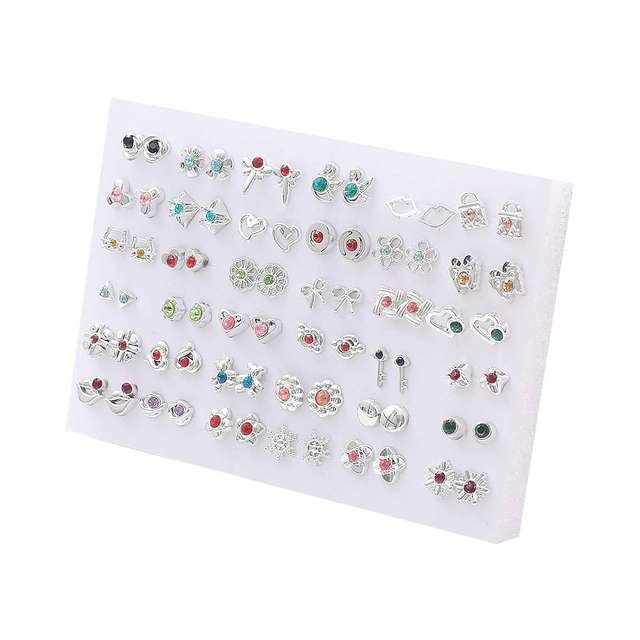 Randomly Mixed Silver Color Women Butterfly Bowknot Flower Heart Small Plastic Stud Earrings Sets For Girl Jewelry Part