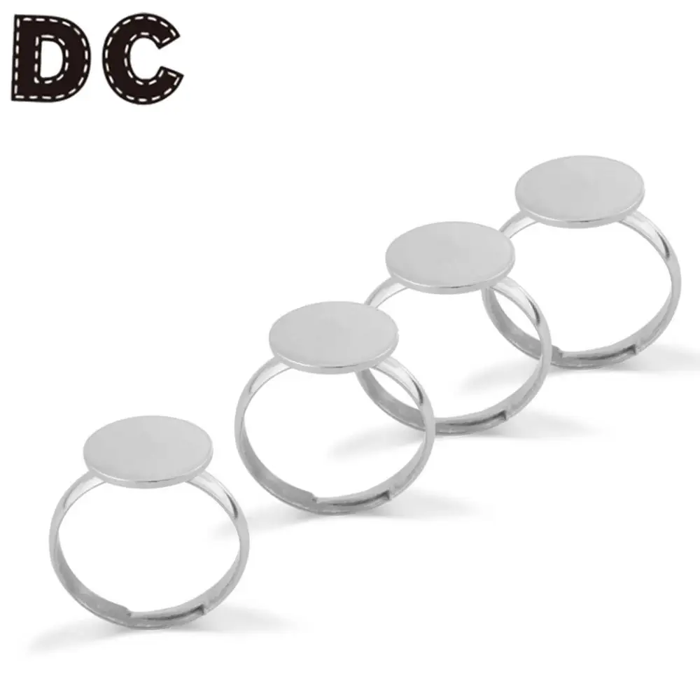 DC New 10Pcs/Lot Stainless Steel Adjustable Curved Ring  Blank Tray Fit 12mm Cabochon Base For DIY Ring Holder Jewelry Making 5pcs vintage gold silver flower pendant cabochon settings base bezel trays blank fit 25mm cabochons diy necklace making jewelry