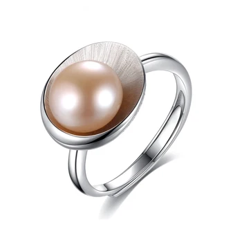 

MetJakt S925 Sterling Silver Fashion Pearl Hand Jewelry 9-9.5mm Freshwater Pearl Women's Open Ring