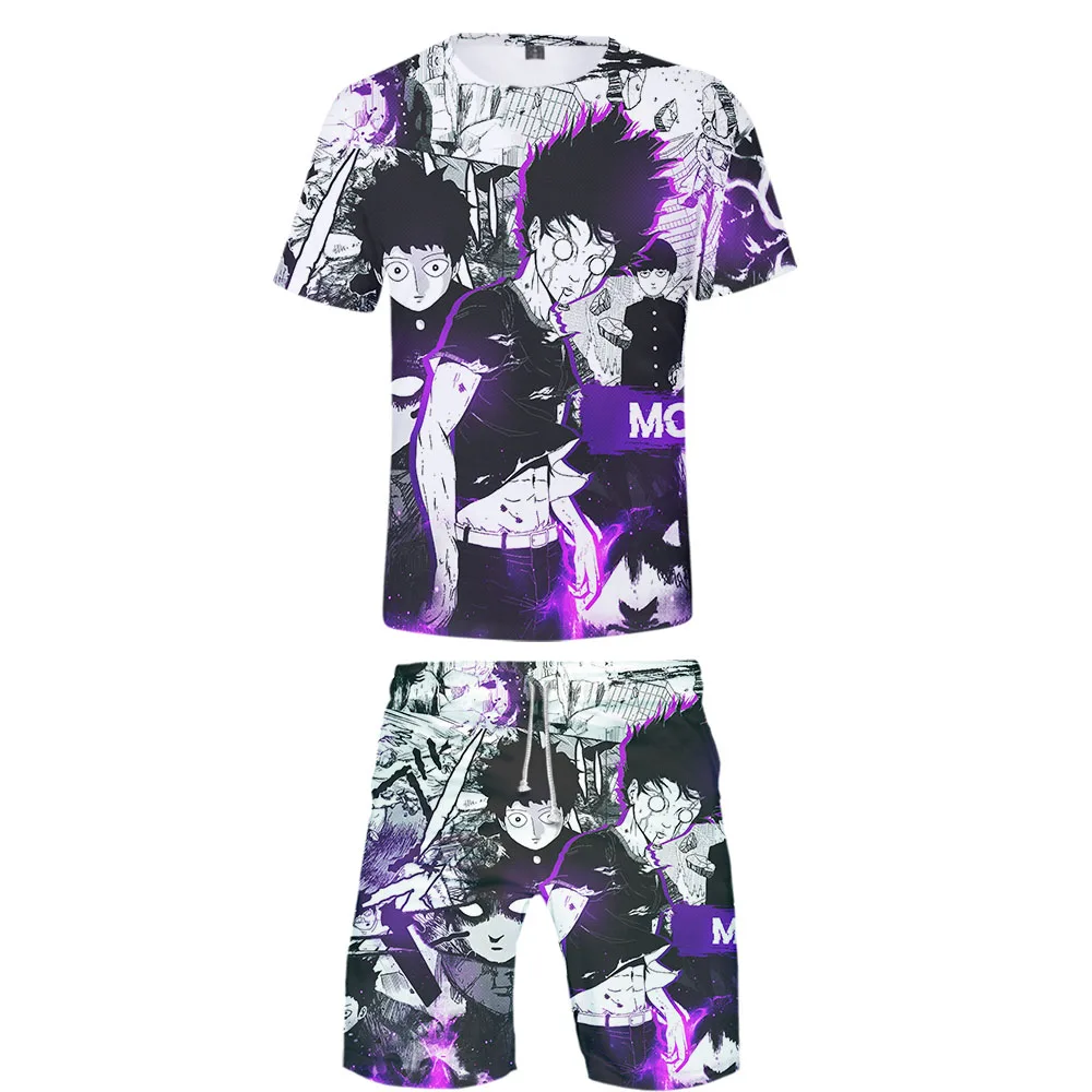 Mob Psycho 100 комплект из двух предметов футболка и шорты Harajuku для мужчин Mob Psycho 100 футболка уличная Harajuku короткий рукав плюс размер
