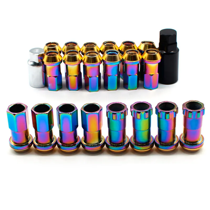 Rainbow DEFT Racing композитная сталь противоугонные Гоночные Колесные гайки M12x1.5/1,25 автомобильные противоугонные ДИСКИ гайки для Honda Civic набор из 20 штук - Название цвета: Rainbow