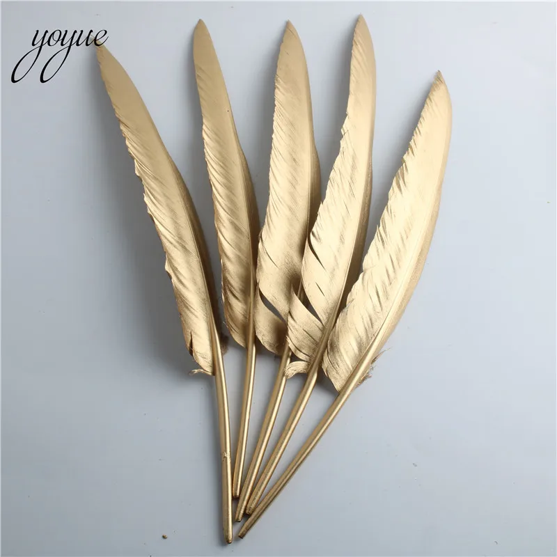 YOYUE 10 шт./партия, золотые гусиные перья, пух 12-14 дюймов/30-35 см, перья для рукоделия, Одежда DIY, свадебные украшения