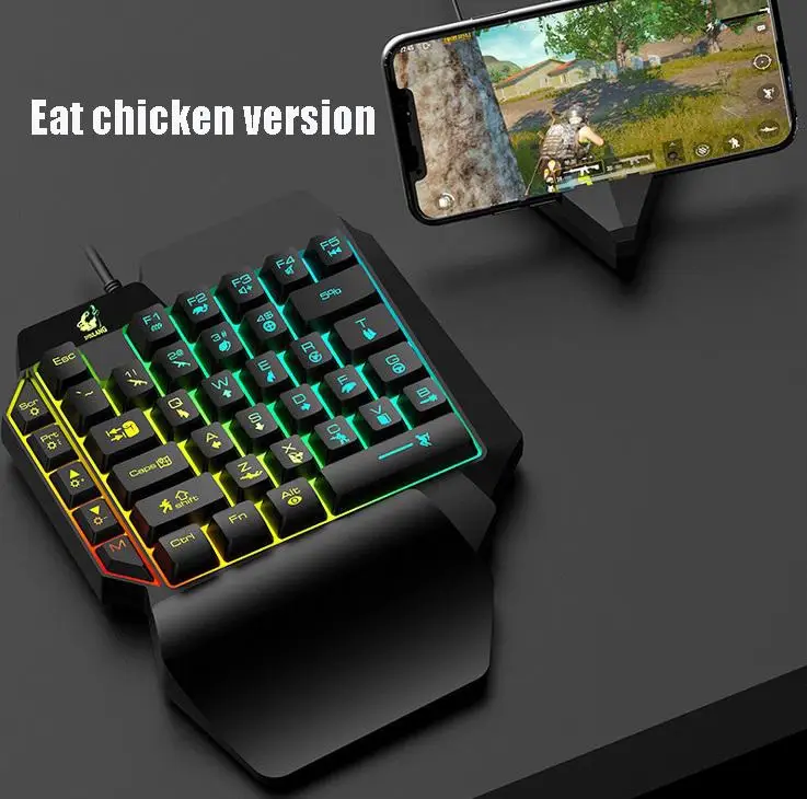 С помощью одной руки цветная(RGB игровая клавиатура светодиодный светильник 39-ключ полный ключ для Pubg контроллер геймпад с мобильным телефоном на базе Android