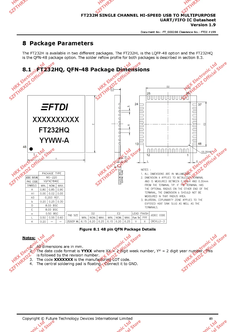 FT232HQ QFN48 FT232HQ-REEL QFN-48 USB HS в UART/FIFO SPI/JTAG/iec 3000 шт/катушка