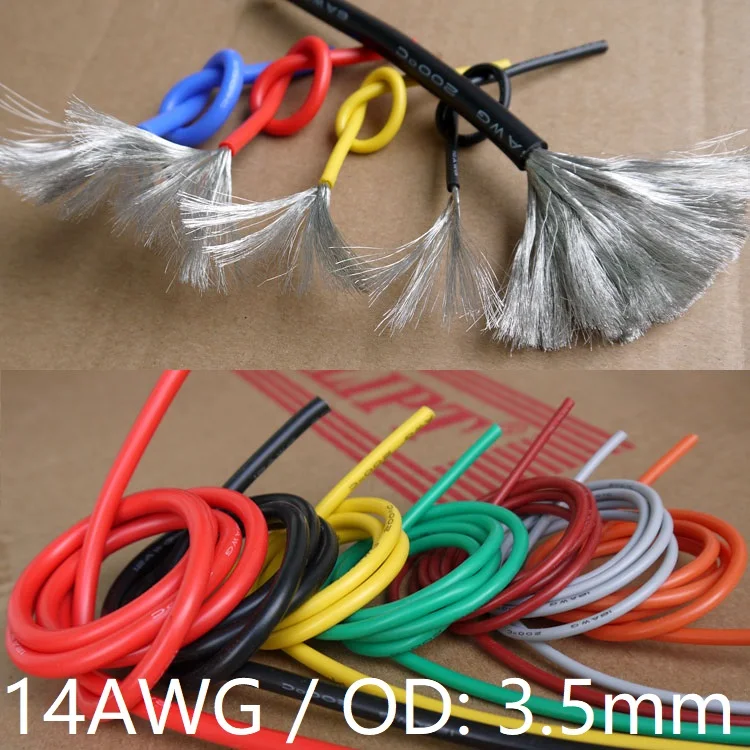 

14AWG Flexible Silicone Gel Wire OD 3.5mm Soft Cable High Temperature Heatproof Ultra Electronic DIY Line Tinned Copper Colorful