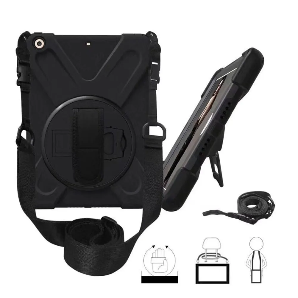 

Cover PC Tablet Portable Hard Accessories Protective Case Shockproof Hand Neck Strap Heavy Duty Anti Fall for iPad 2018 9.7 Inch