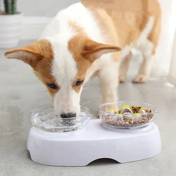 

Plastic Cat Neck Protection Dish 15 Degree Tilted Feeder Double Bowls Water Bowl And Food Maze Bowl
