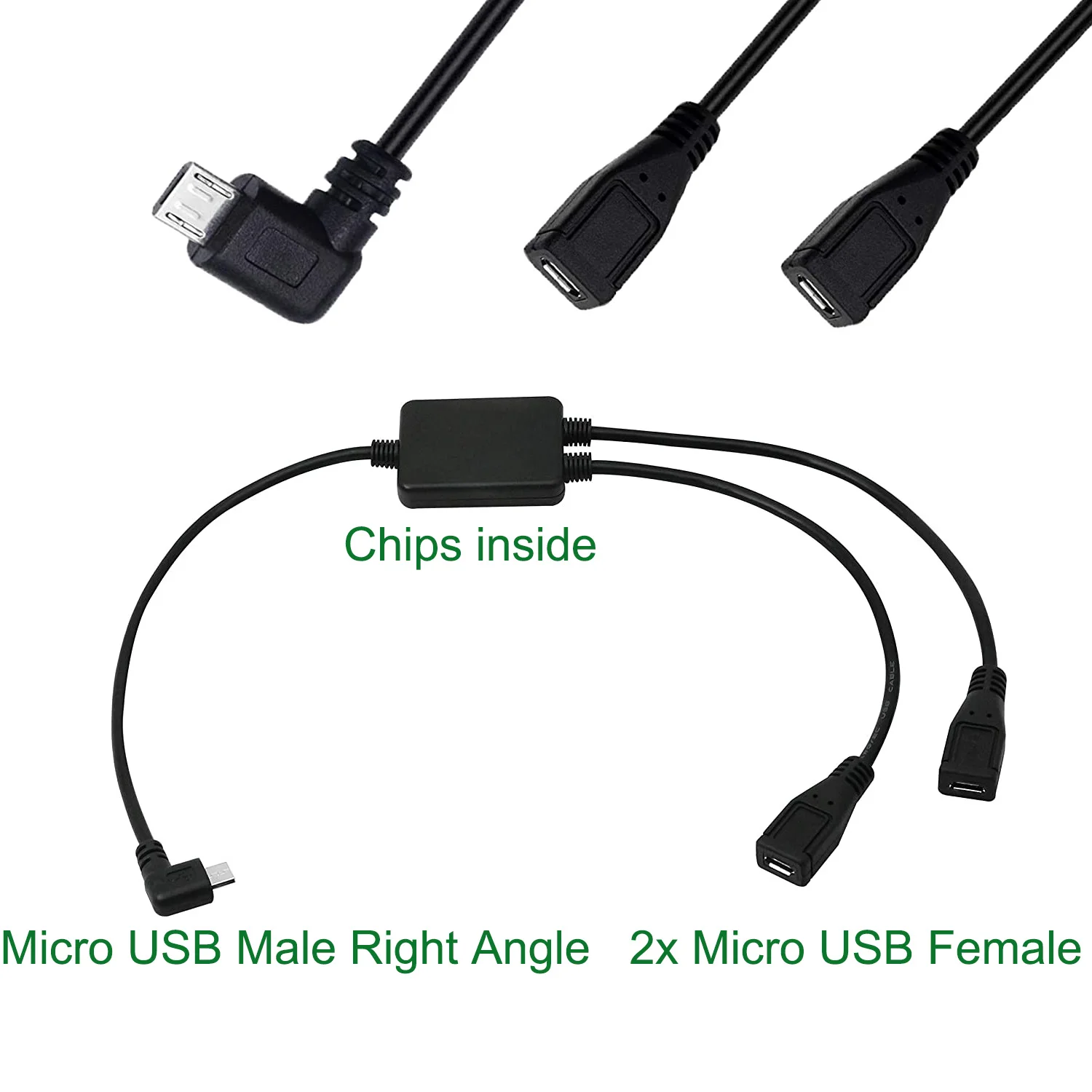 

Multifunction USB 2 in 1 Micro 5 Pin Male Right Angled to 2x Female Cord Data Charging Adapter Y Splitter Cable