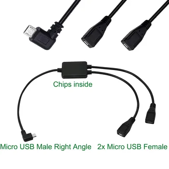 

Multifunction USB 2 in 1 USB Micro 5 Pin Male Right Angled to 2x Female Cord Data Charging Adapter Y Splitter Cable