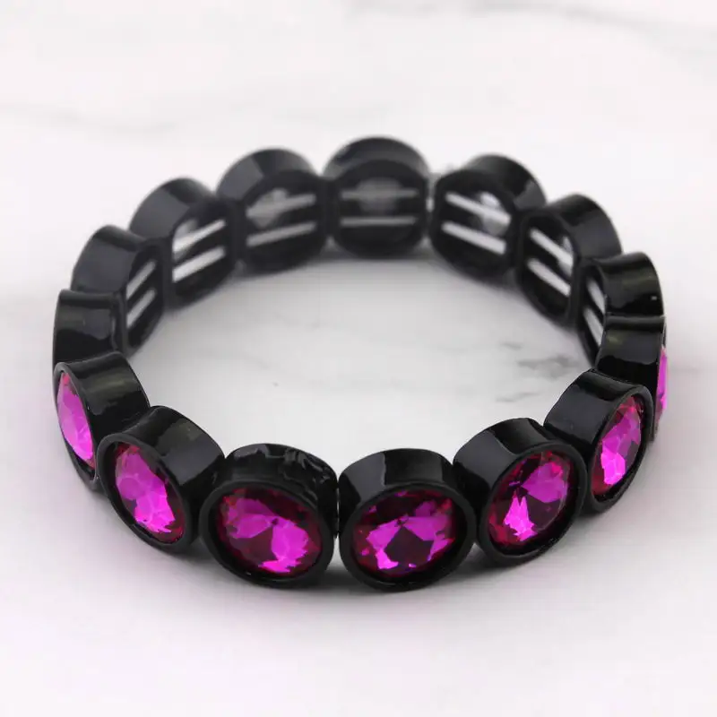 ZWPON Faceted Glass Crystal Square Tile Bead Bangles Bracelets for Women Fashion Multicolor Painted Elastic Bracelets Wholesale