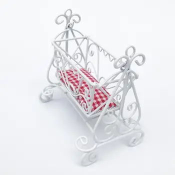 

1:12 Dollhouse Mini Iron Frame Baby Cradle Bed Doll House Toy Dollhouse Accessories Plastic Miniature Girls Toy