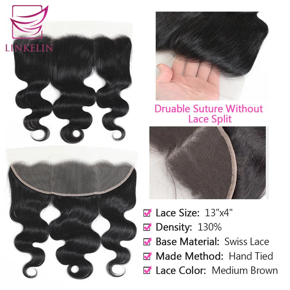 LINKELIN HAIR Human Hair Bundles With Frontal 13*4 Pre Plucked Lace Frontal Remy Peruvian Body Wave Bundles With Frontal