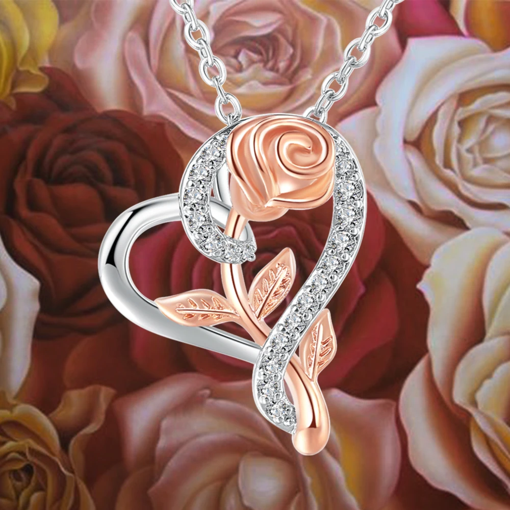 Necklaces Aesthetic Heart-Pendant Womens Chain Christmas-Gift Jewellry Rose for on Fashion