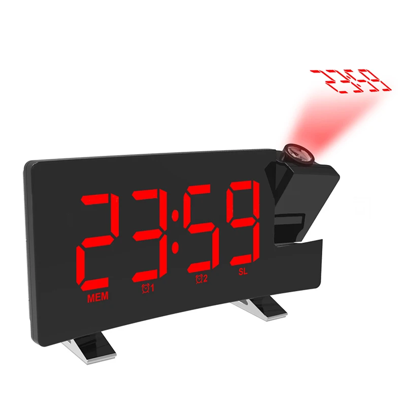 Цифровой FM радио Будильник проекционный таймер повтора большой дисплей таймер сна многофункциональный Погодный календарь часы - Цвет: G253534A