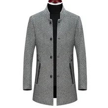 Зимний теплый однотонный длинный Тренч, модная мужская шерстяная верхняя одежда, однобортное деловое повседневное пальто, Прямая поставка