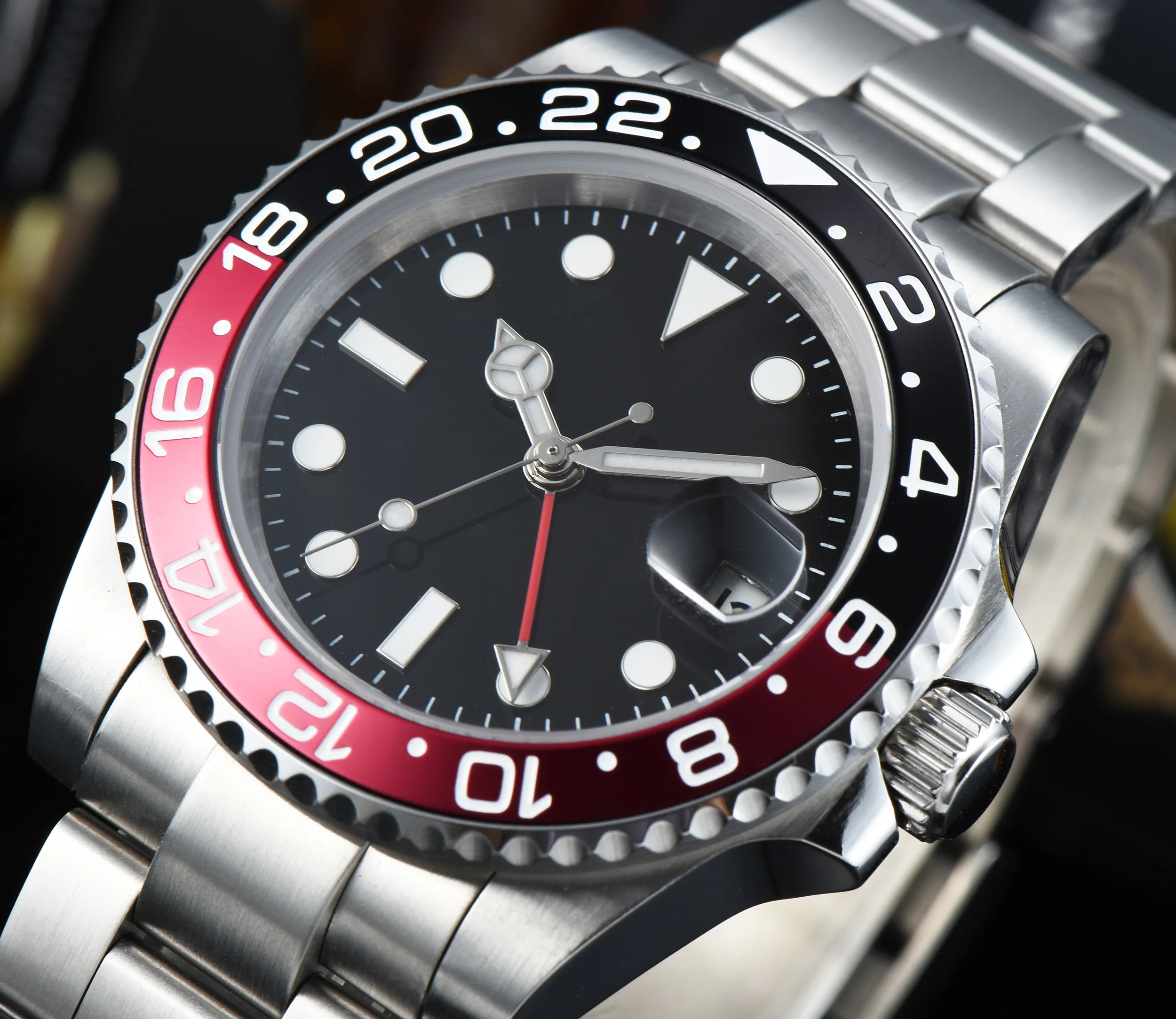 Часы Автоматические Мужские 40 мм GMT с подвижным механизмом светящиеся стрелки для дайвинга военный сапфировый Стекловолоконный чехол-браслет 6214