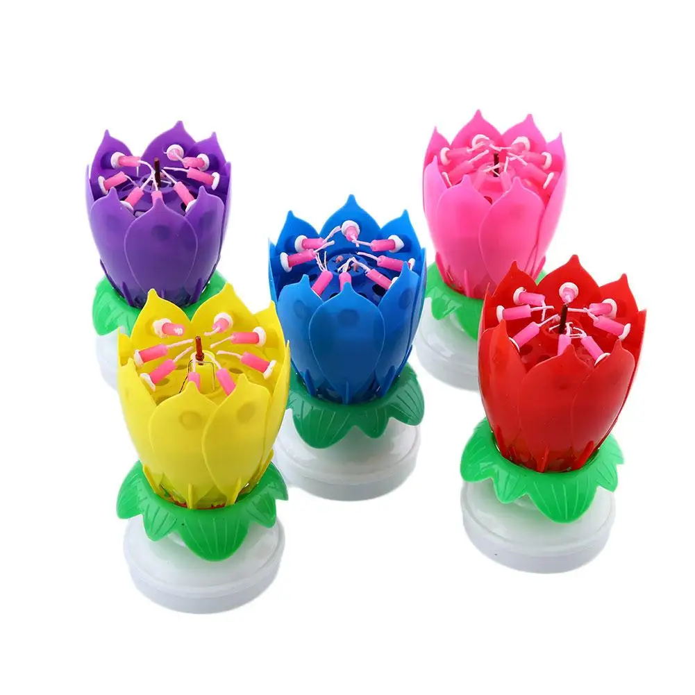 

Musical Lotus Rotating Happy Birthday Candle Lights Red Musical Candle