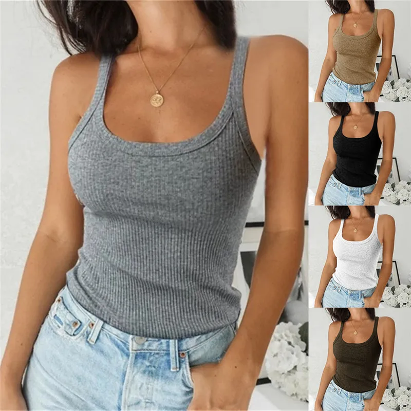 camisole Women Sleeveless Spaghetti Vest Quality Knitted Camis U-neck Tank Tops Casual Solid Color Basic Camisole For Female Plus Size gym bra