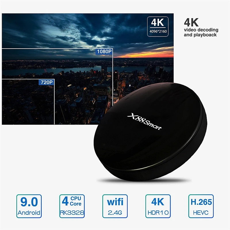 X88 Smart Tv Box Android 9,0 Rk3328 Четырехъядерный 4 ГБ 32 ГБ ТВ приемник 2,4G Wifi 4K H.265 медиаплеер микро-Usb телеприставка(Us Plu