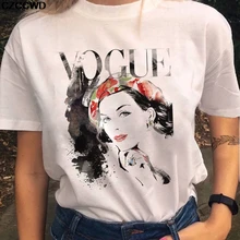 Verano mujeres Vogue carta Sexy Girl Print camiseta 90s manga corta o-cuello Tops camiseta Vintage Ulzzang camiseta femenina Harajuku