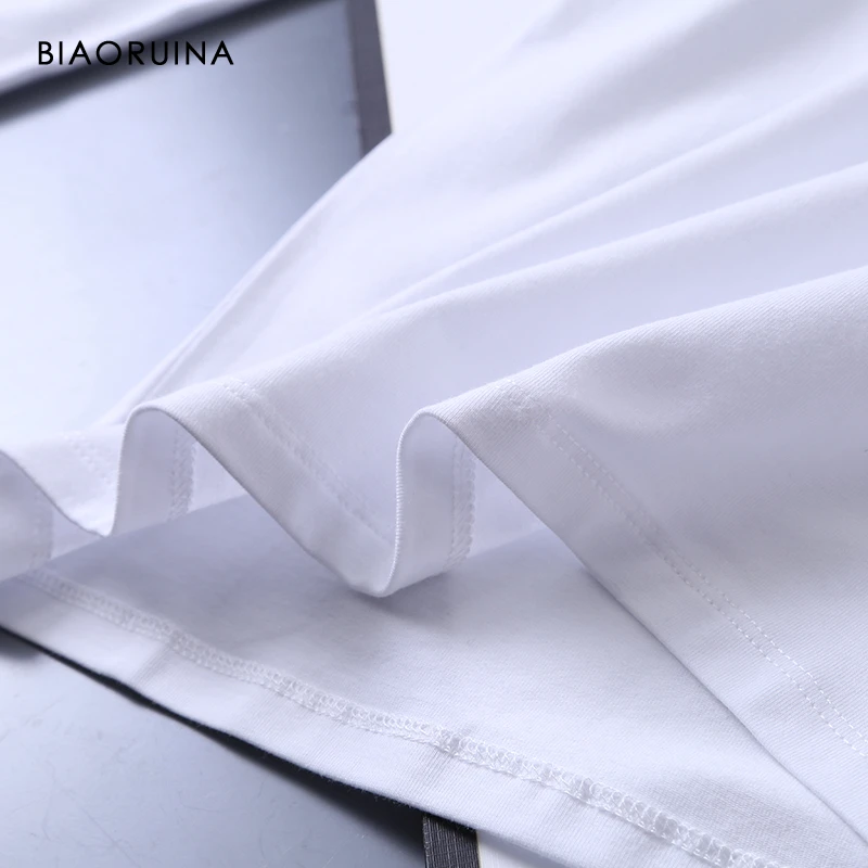 BIAORUINA Womens Cotton Basic All-match V-neck T-shirt Long Sleeve Korean Style Slim Everyday Tees Casual Tops