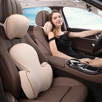 

Car Pillow Back Support 1 Set Headrest Massage Space Memory Cotton Neck Pillow Car Cushion Cover Vehicular Auto Car Accessories