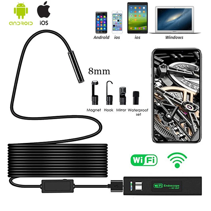 Wifi Camera HD1200P USB Borescope IP68 Waterproof with Semi-rigid Flexible Cable for Smartphone Wireless Inspection endoscope |