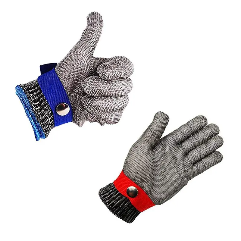 

Blue Red Safety Cut Proof Stab Resistant Stainless Steel Metal Mesh Butcher Glove High Performance Level 5 Protection